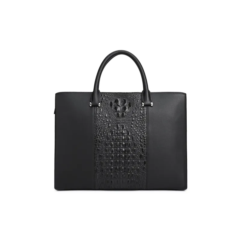 Chrisdien Deny Crocodile Leather With Cow Leather Briefcase Men's Black-0