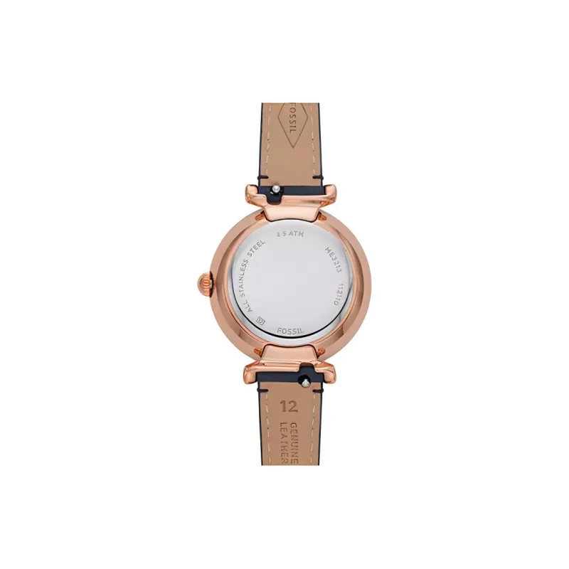 FOSSIL Carlie Collection Wrist Watch Automatic Mechanical Movement Leather Watch Bands 28mm White Dial Women's Watch-1