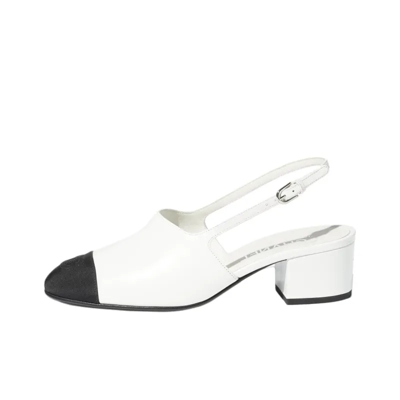 CHANEL Chunky Heel High Heels 4.5cm Women's White-0