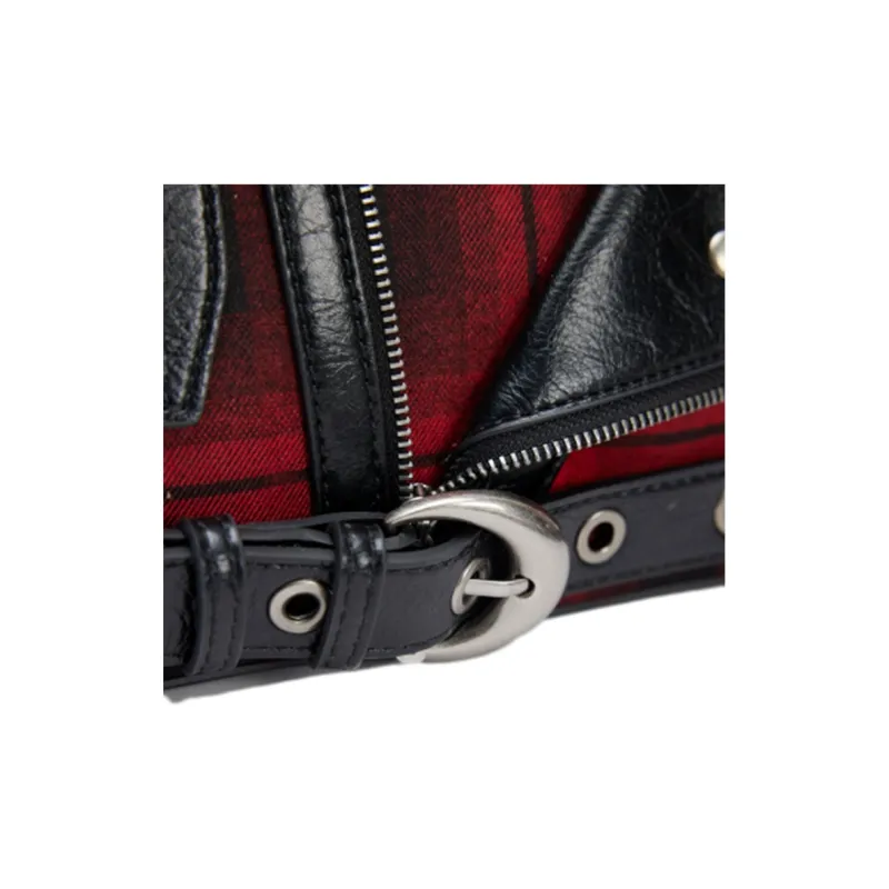 URBAN REVIVO Fabric Crossbody Handbag Trumpets Women's Total Crimson Plaid-3