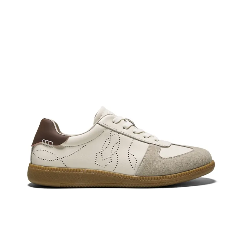 Hautton Jeans Anti Slip Wear Resistant Low Top Skateboard Shoes Men's White Khaki-1
