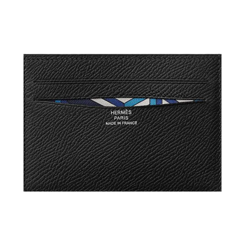 HERMES Citizen Twill Epsom Calfskin Card Holder Wallet Women's Black/Midnight Blue/Zanzibar Blue-2