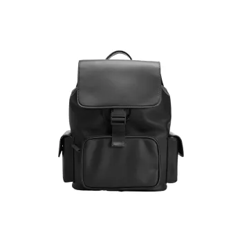URBAN REVIVO Artificial Leather With Textile Backpack Medium Size Men's Black