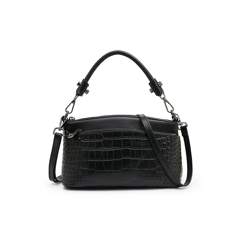 Old Man's Head Top Grain Cow Leather Underarm Crossbody Bag Regular Women's Gray/Black-7