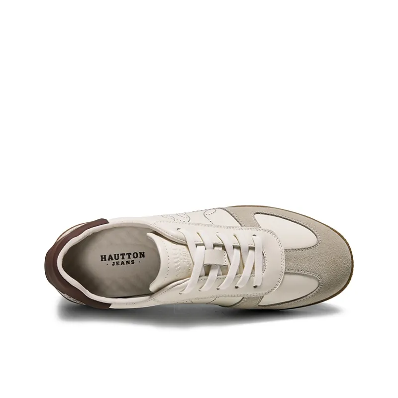 Hautton Jeans Anti Slip Wear Resistant Low Top Skateboard Shoes Men's White Khaki-3