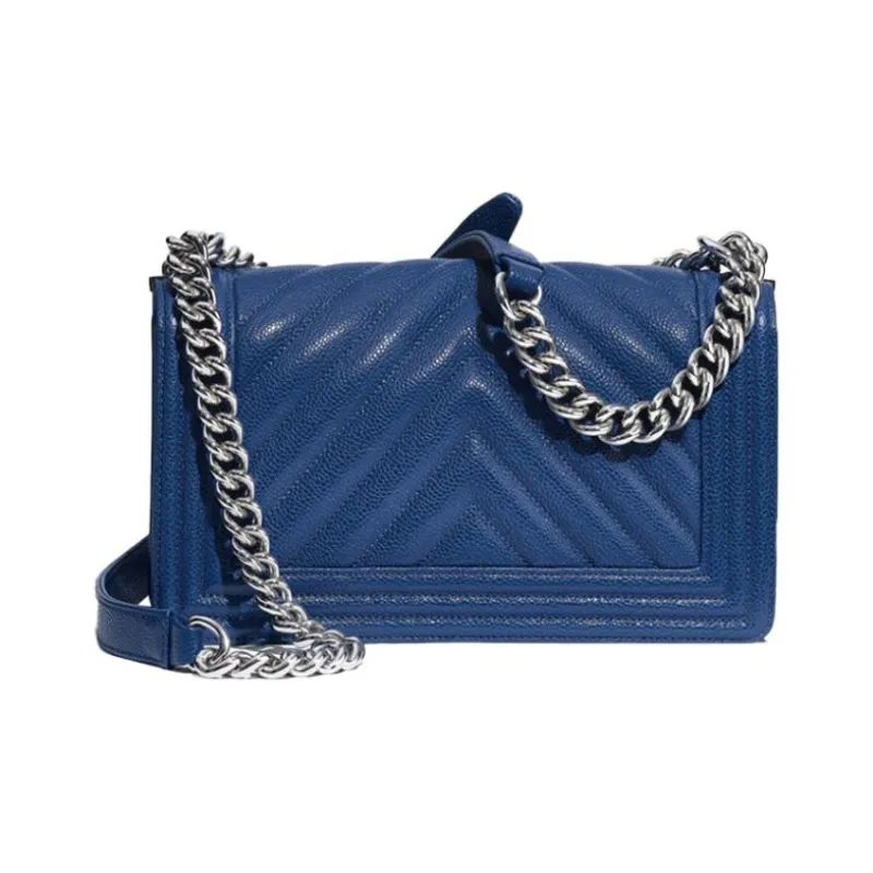 CHANEL Leboy Grain Embossed Calfskin Shoulder Bag Women's Blue-2