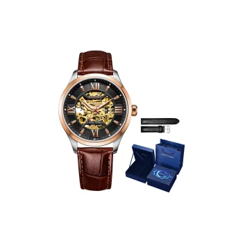 RARONE Warship Series Automatic Mechanical Movement Genuine Leather Strap Watch Men's Watches Cut Out Dial