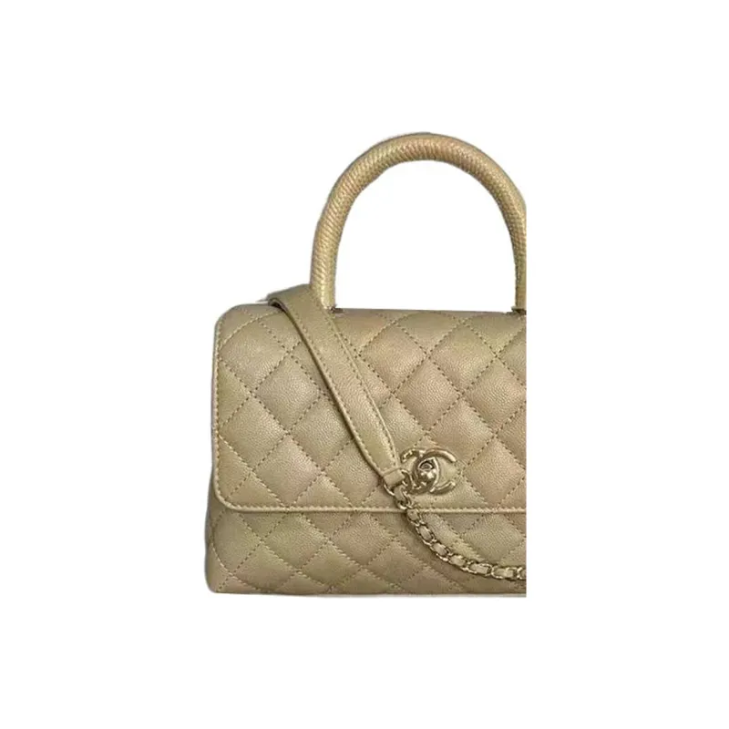 CHANEL Coco Handle Calfskin Flap Bag Handbag, Shoulder Bag, Crossbody Bag Trumpets Women's Beige/Milk Tea-2