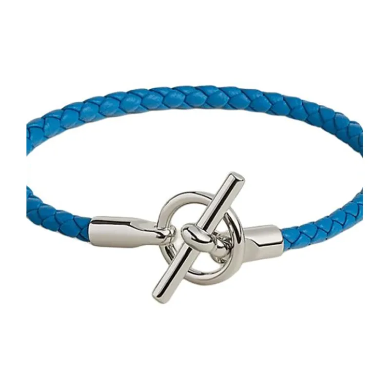 HERMES Swift Calfskin Palladium-Plated Bracelets Women's Blue-2