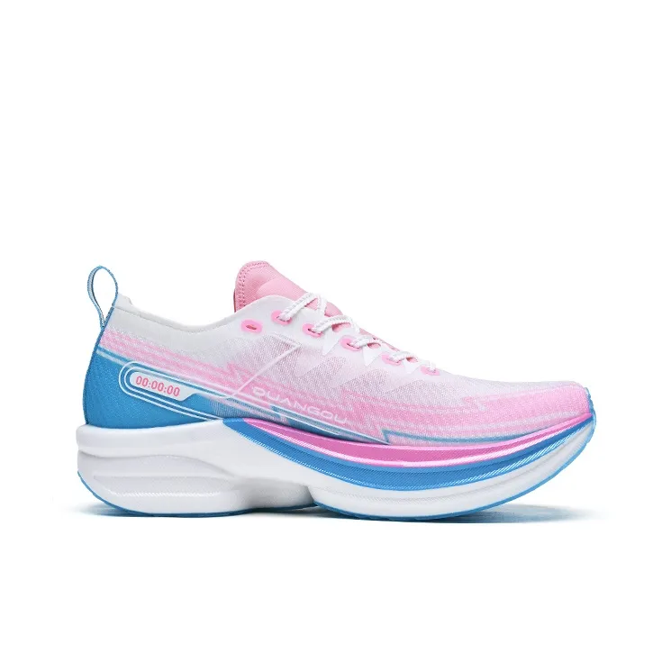 DUANGOU Cushioning Support Abrasion Resistant Slip Resistant Low Top Marathon Running Shoes Unisex Blue Pink Mismatched-4