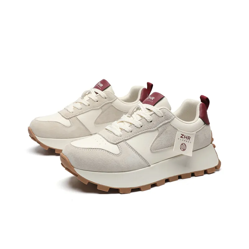 ZHR Wear-Resistant Breathable Lightweight Height Increasing Low-Top Casual Shoes Women's Beige Gray-1