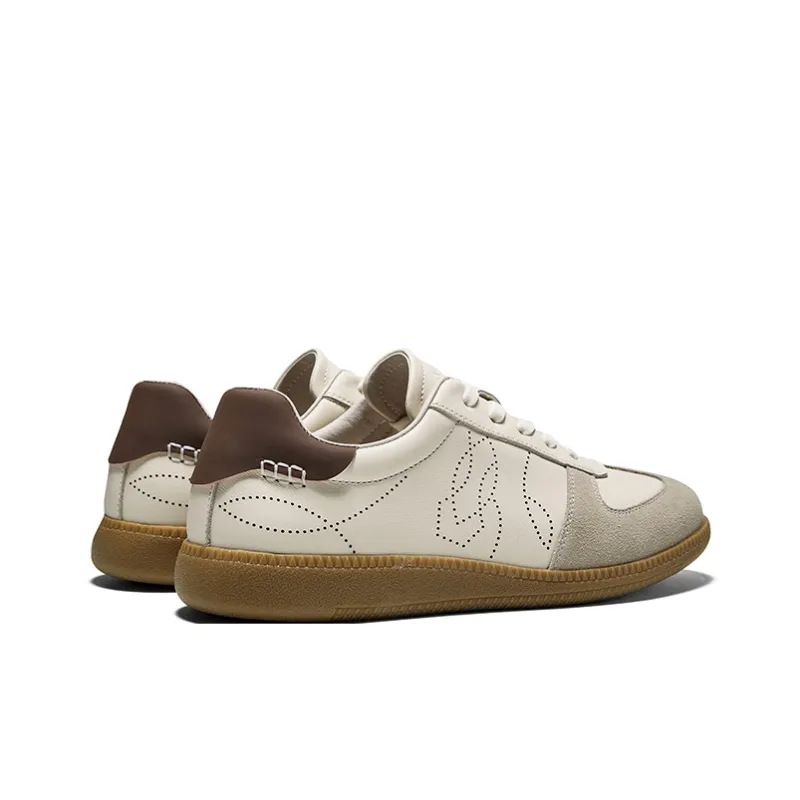Hautton Jeans Anti Slip Wear Resistant Low Top Skateboard Shoes Men's White Khaki-4