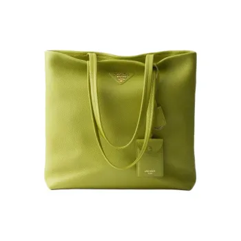 PRADA Calfskin Tote Bag Shopping Bag Shoulder Bag Handbag Large Size Women's Lawn Green
