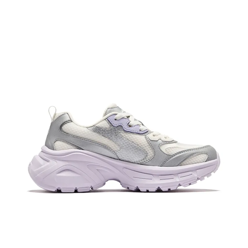 Erke Wear resistant And Lightweight Low Top Casual Shoes Women's Microcrystal White Bright Silver-1