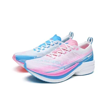 DUANGOU Cushioning Support Abrasion Resistant Slip Resistant Low Top Marathon Running Shoes Unisex Blue Pink Mismatched