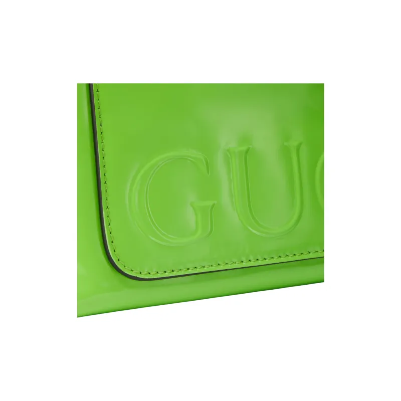 GUCCI Patent Leather One Shoulder Handbag Trumpets Women's Bright Green-5