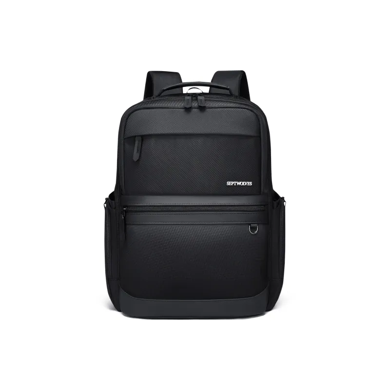 SEPTWOLVES Fabric Versatile Workplace Style Double Shoulder Backpack QPL Unisex Black-1