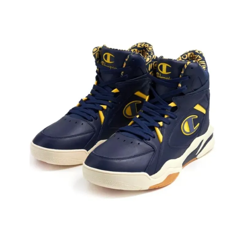 Champion High-Top Basketball Shoes Men's Blue Yellow-2