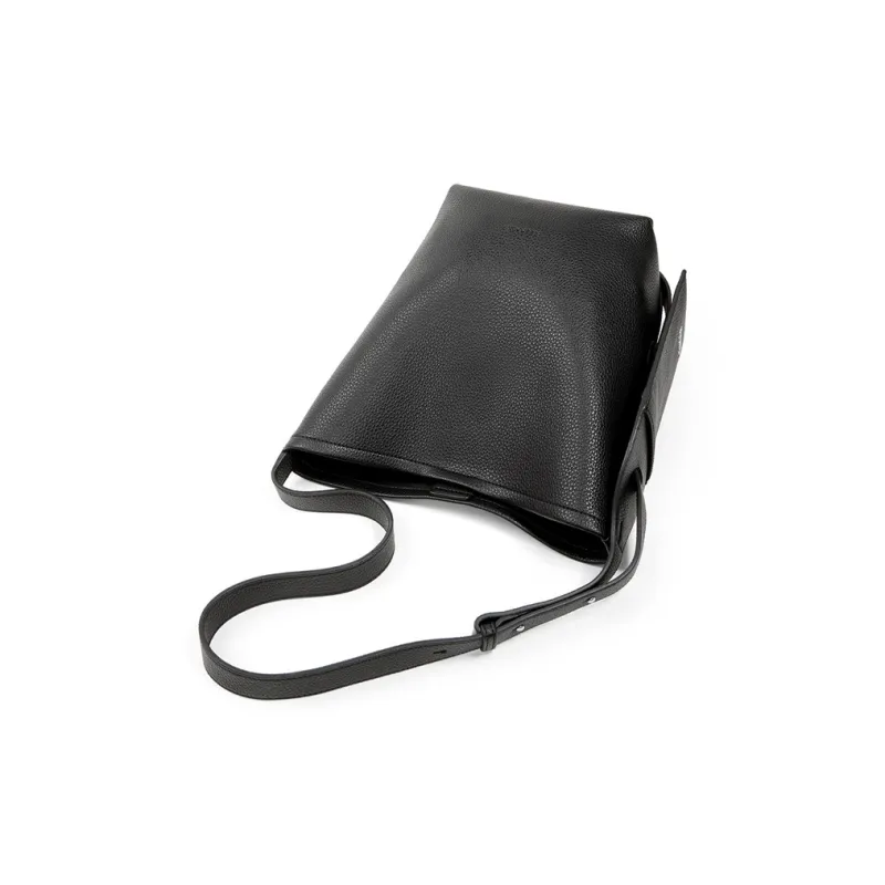Teenmix Cow Leather Bucket Bag, Shoulder Bag Regular Women's Black/Elephant Gray/Angora Red-2