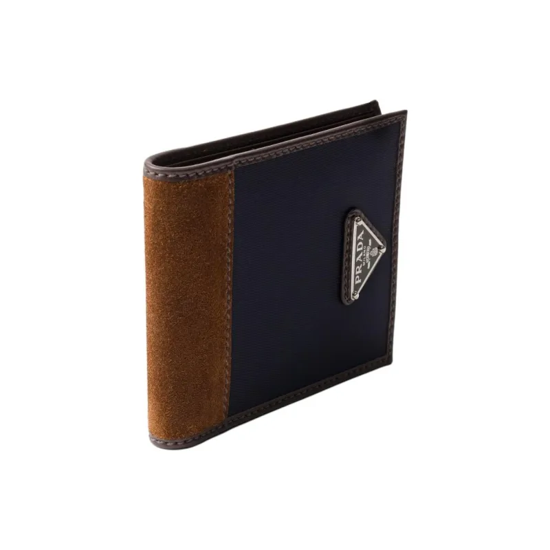 PRADA Re Nylon Polyamide Wallet Men's Blue & Coffee-1