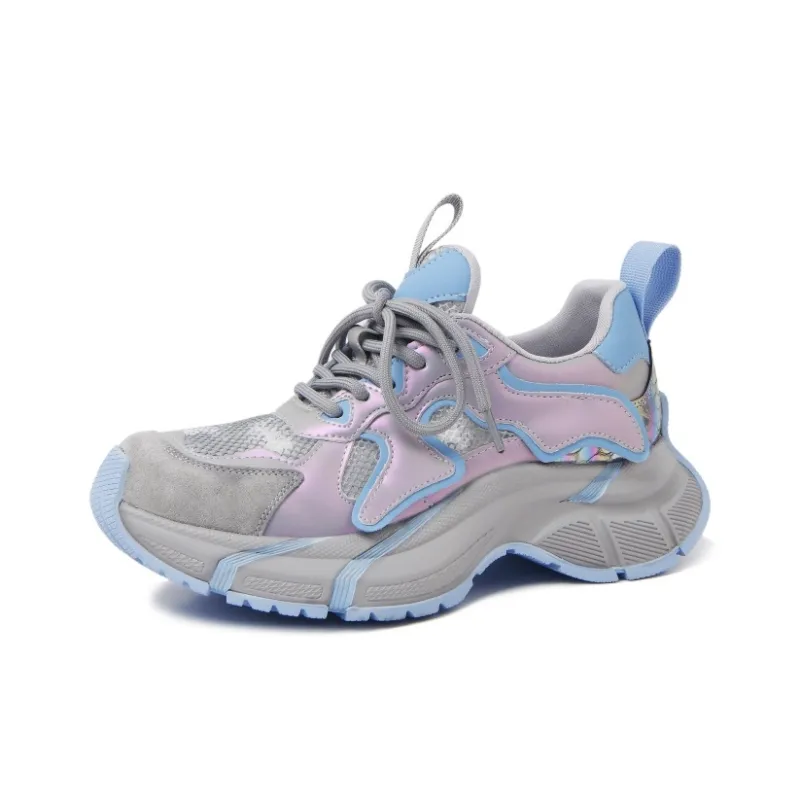CAMEIDO Anti Slip And Wear Resistant Height Increasing Low Top Chunky Sneakers Women's Gray-1