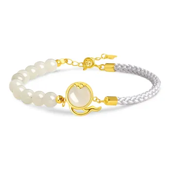 Lao Feng Xiang Hetian Jade S925 Silver Bracelet White Jade/Pale Greenish White Jade Women's