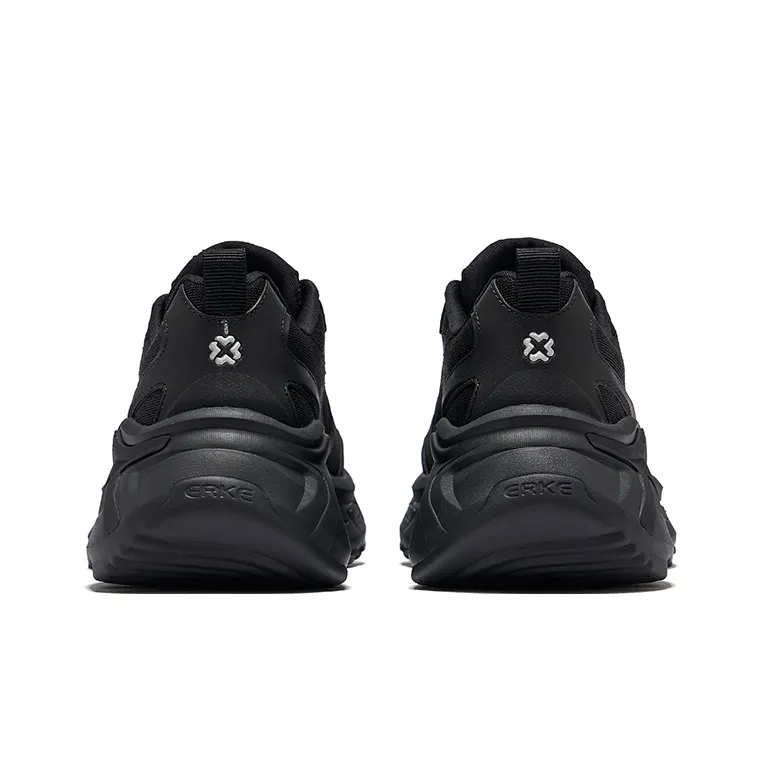 Erke Millennium Wear Resistant Lightweight Height Increasing Low Top Casual Shoes Women's Jet Black-3