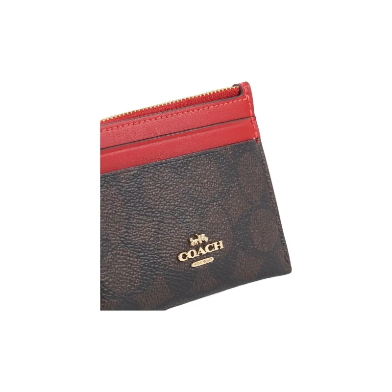 COACH Coated Canvas Card Holder Mini Women's Red-5