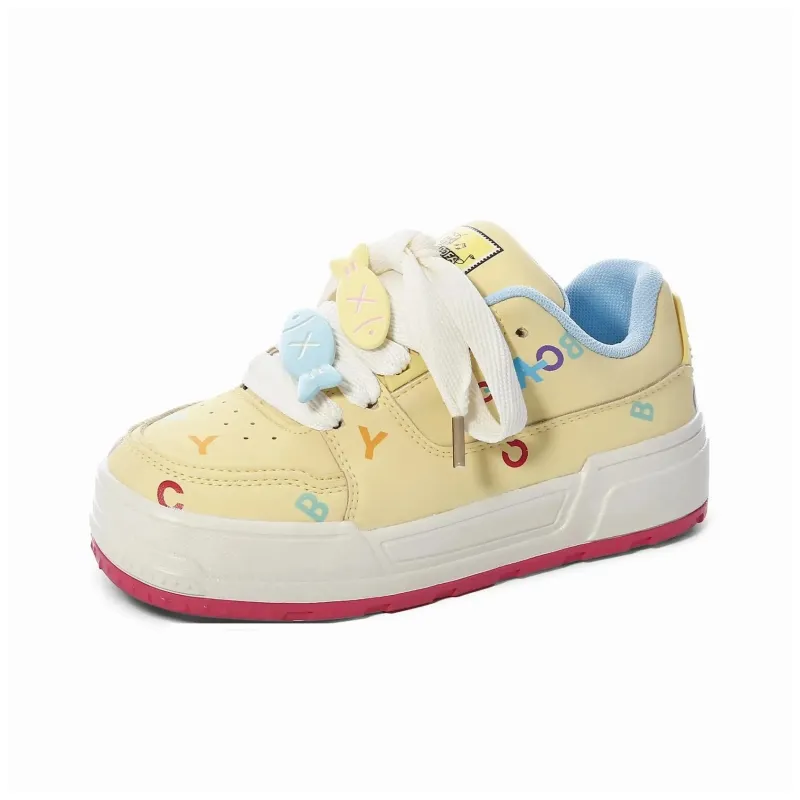 7 SEVFUN Wear resistant And Lightweight Low Top Skateboard Shoes Women's Yellow-1