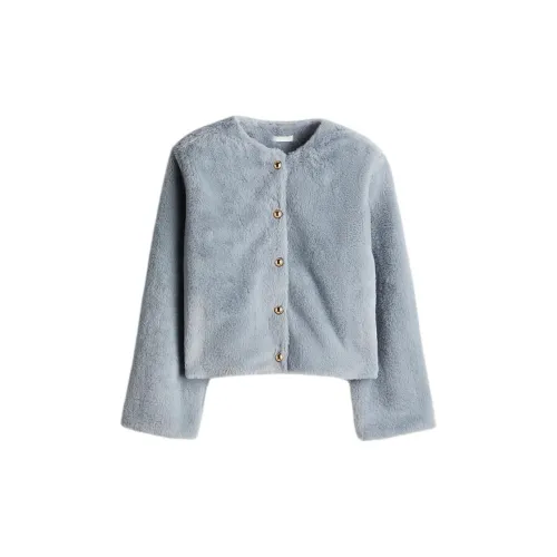 H&M Velvet-feel Coat Women's Light Gray Blue