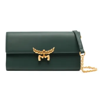 MCM Calfskin Shoulder Bag Crossbody Bag Large Size Women's Green