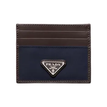 PRADA Re Nylon Polyamide Card Holder Men's Blue & Coffee