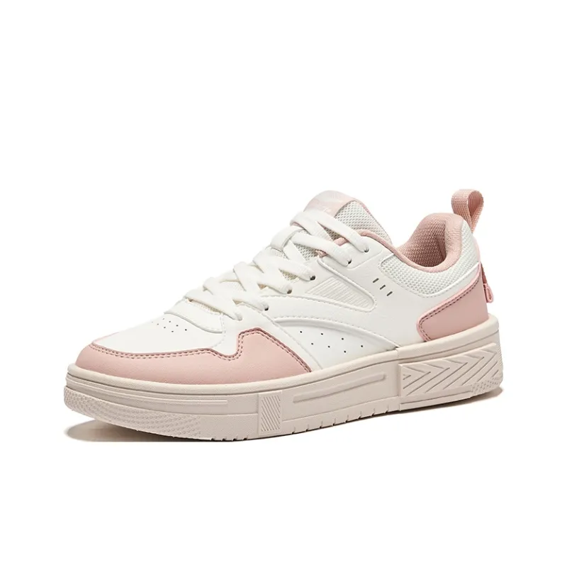 Erke Anti Slip Wear Resistant Low Top Skateboard Shoes Women's White Pink-2