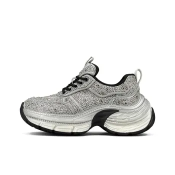 ZSBELLA Anti Slip And Wear Resistant Height Increasing Low Top Chunky Sneakers Women's Silver White