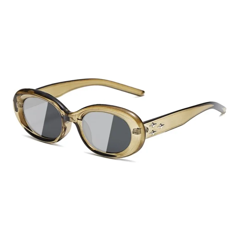 VEGOOS TR90 Oval Sunglasses Unisex Black Olive Green Tortoiseshell Transparent Champagne Gray-4