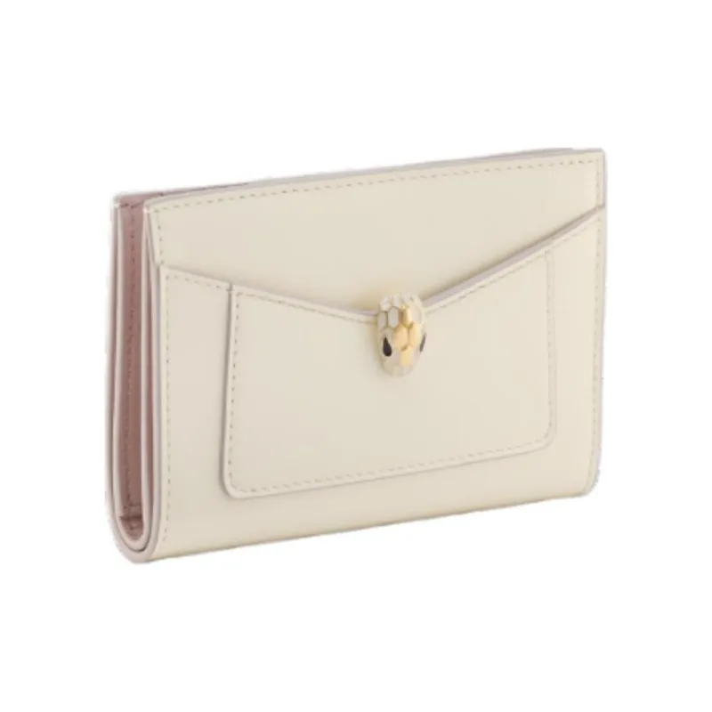 BVLGARI Serpenti Forever Series Calfskin Card Clip Card Holder Women's White-0
