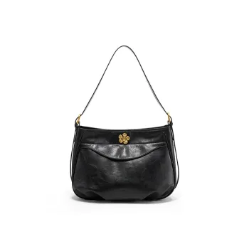 Simedin Cow Leather Shoulder Bag Medium Size Women's Black/Coffee/Ecru