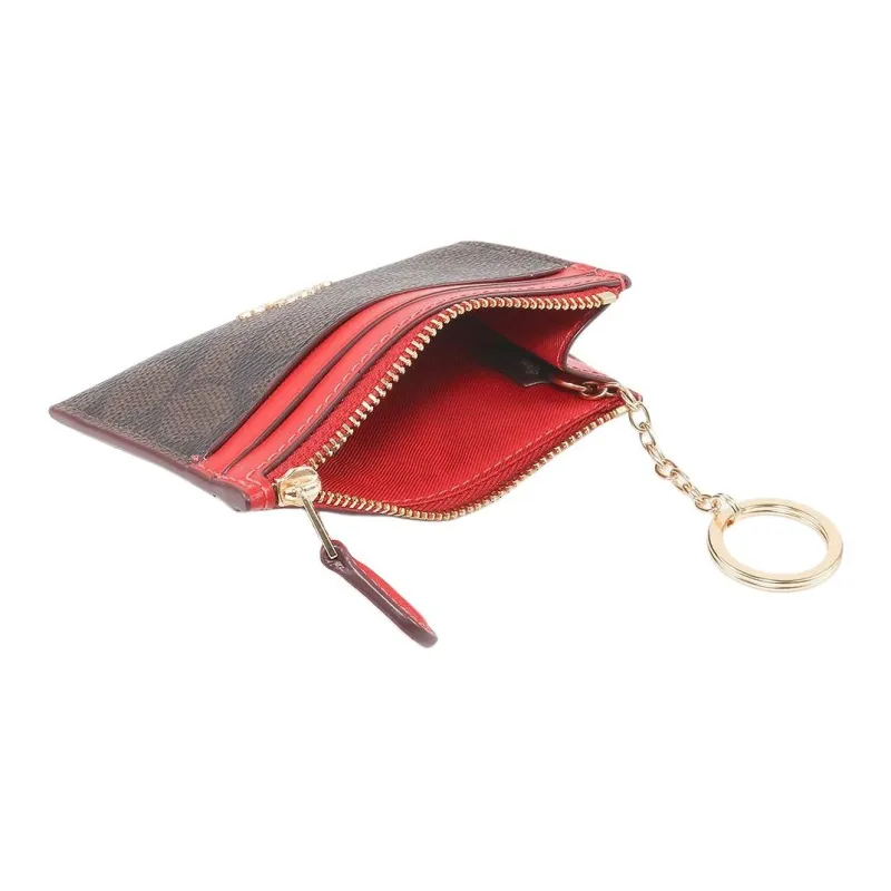COACH Coated Canvas Card Holder Mini Women's Red-4
