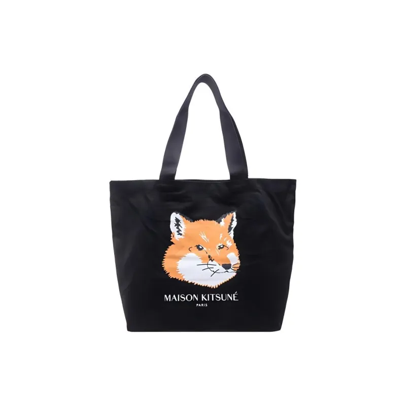 Maison Kitsune Cotton Canvas Tote Bag, Shopping Bag, Canvas Bag, One Shoulder Handbag Regular Unisex Black-1