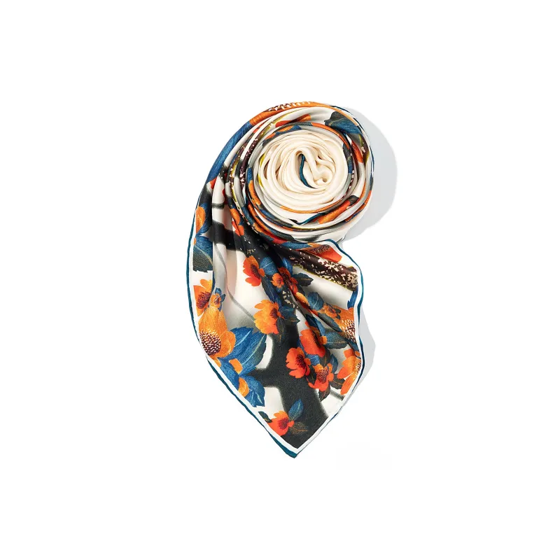 Shanghai Story 100% Mulberry Silk Scarves Women's Blue White, Gift Box Set-83