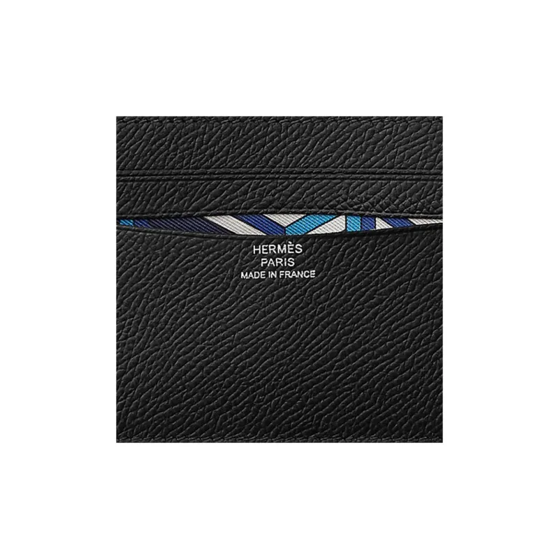 HERMES Citizen Twill Epsom Calfskin Card Holder Wallet Women's Black/Midnight Blue/Zanzibar Blue-1