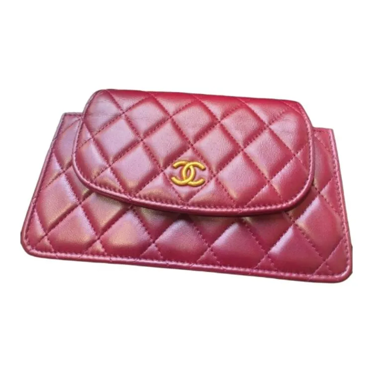 CHANEL 22K Autumn And Winter Sheepskin Flap Bag, Cell Phone Pouch, Shoulder Bag, Crossbody Bag Mini Women's Burgundy-1