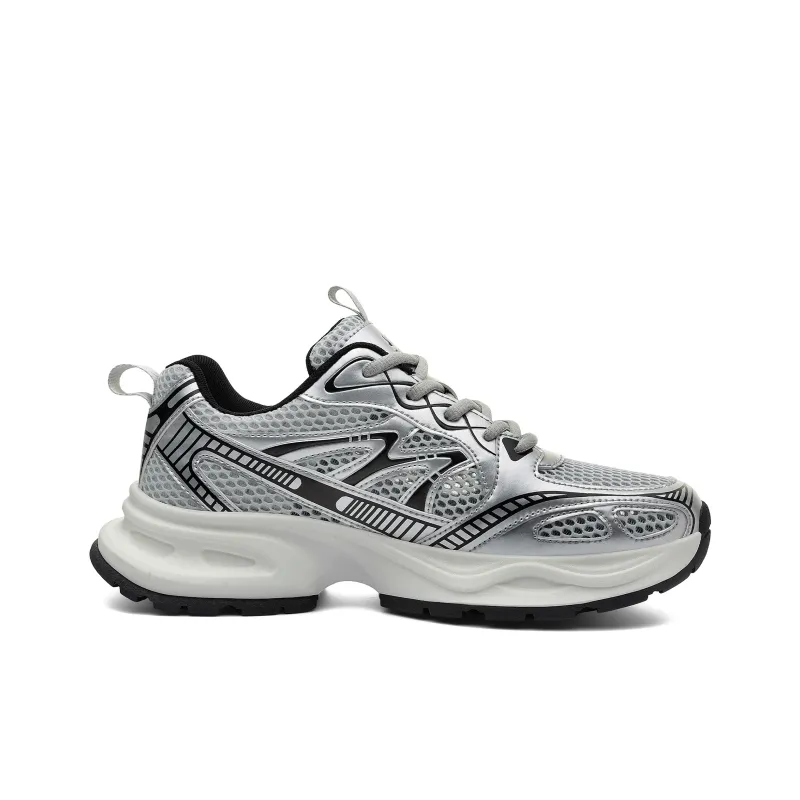 JEEP SPIRIT Anti-Slip Wear-Resistant Breathable Lightweight Height Increasing Low-Top Chunky Sneakers Men's Silver-1