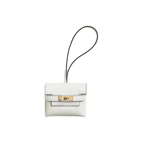 HERMES Swift Calfskin Palladium-Plated Metal Component Pendants Women's White