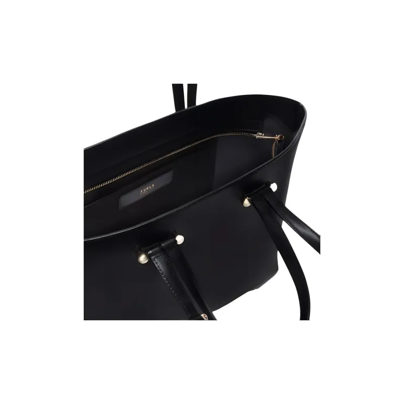Furla Cow Leather Tote Bag Shopping Bag Shoulder Bag Handbag Large Size Women's Black-2
