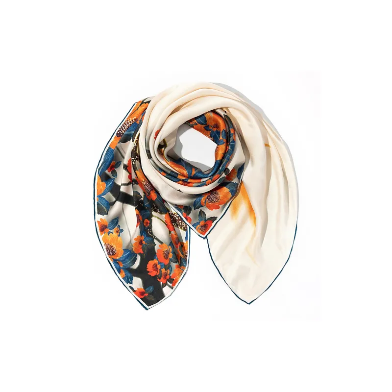 Shanghai Story 100% Mulberry Silk Scarves Women's Blue White, Gift Box Set-82