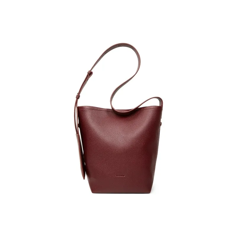 Teenmix Cow Leather Bucket Bag, Shoulder Bag Regular Women's Black/Elephant Gray/Angora Red-17