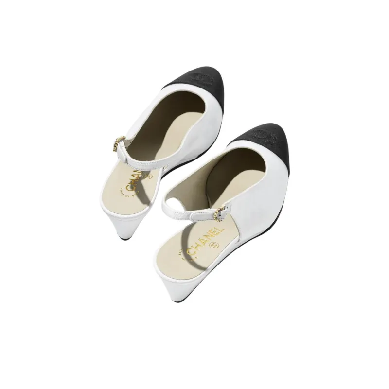 CHANEL Wedge Heel High Heels 4.5cm Women's White Black-3