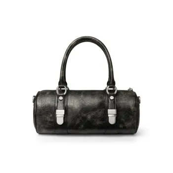 INJOYLIFE Boston Bag Cow Leather Cylinder Bag One Shoulder Handbag Crossbody Bag Smoke Ink Women's