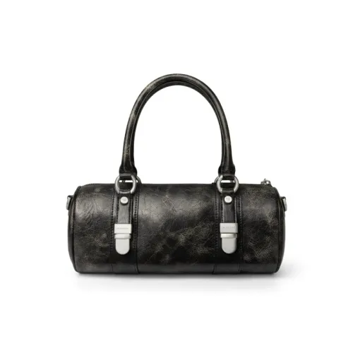 INJOYLIFE Boston Bag Cow Leather Cylinder Bag One Shoulder Handbag Crossbody Bag Smoke Ink Women's